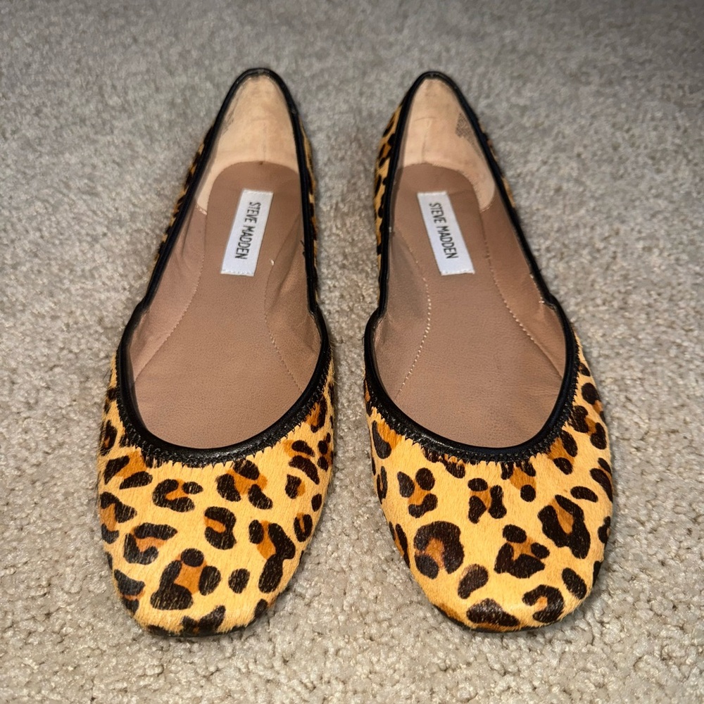 Steve Madden Real Fur Leopard Flats